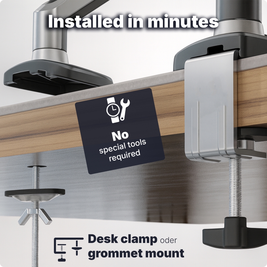 3IDEE Flexi-Lite Single Monitor Arm - 1 Monitor - [13-32" / up to 9kg] - Stepless Height Adjustment